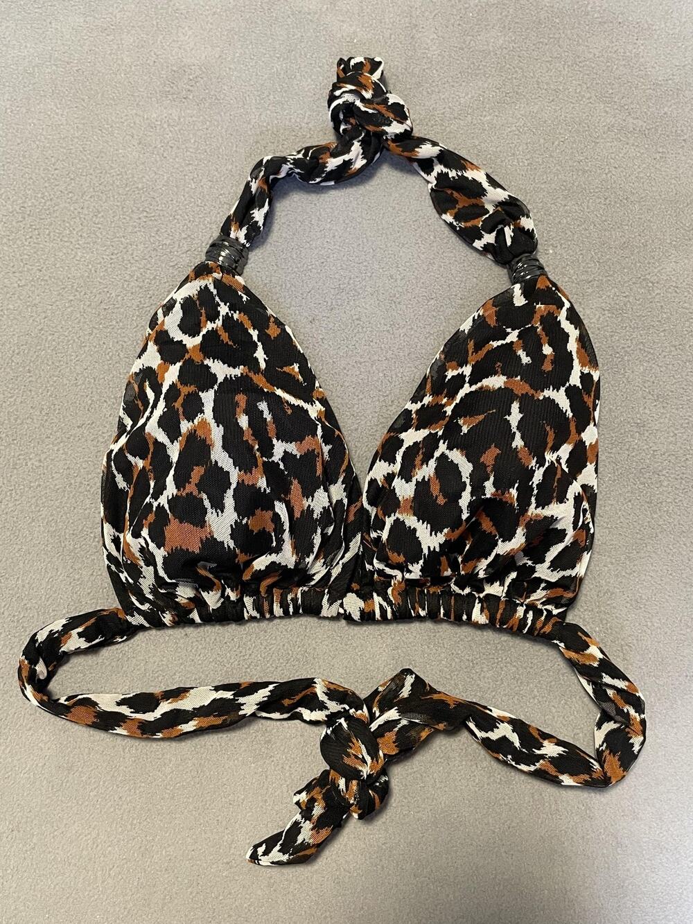 Kenneth Cole New York Swim Top Womens M Black Animal Print Halter Bikini Leopard